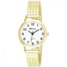 Ravel - Women's Traditional Watch with Clear Numeral Dial on Expander Bracelet - Gold Tone