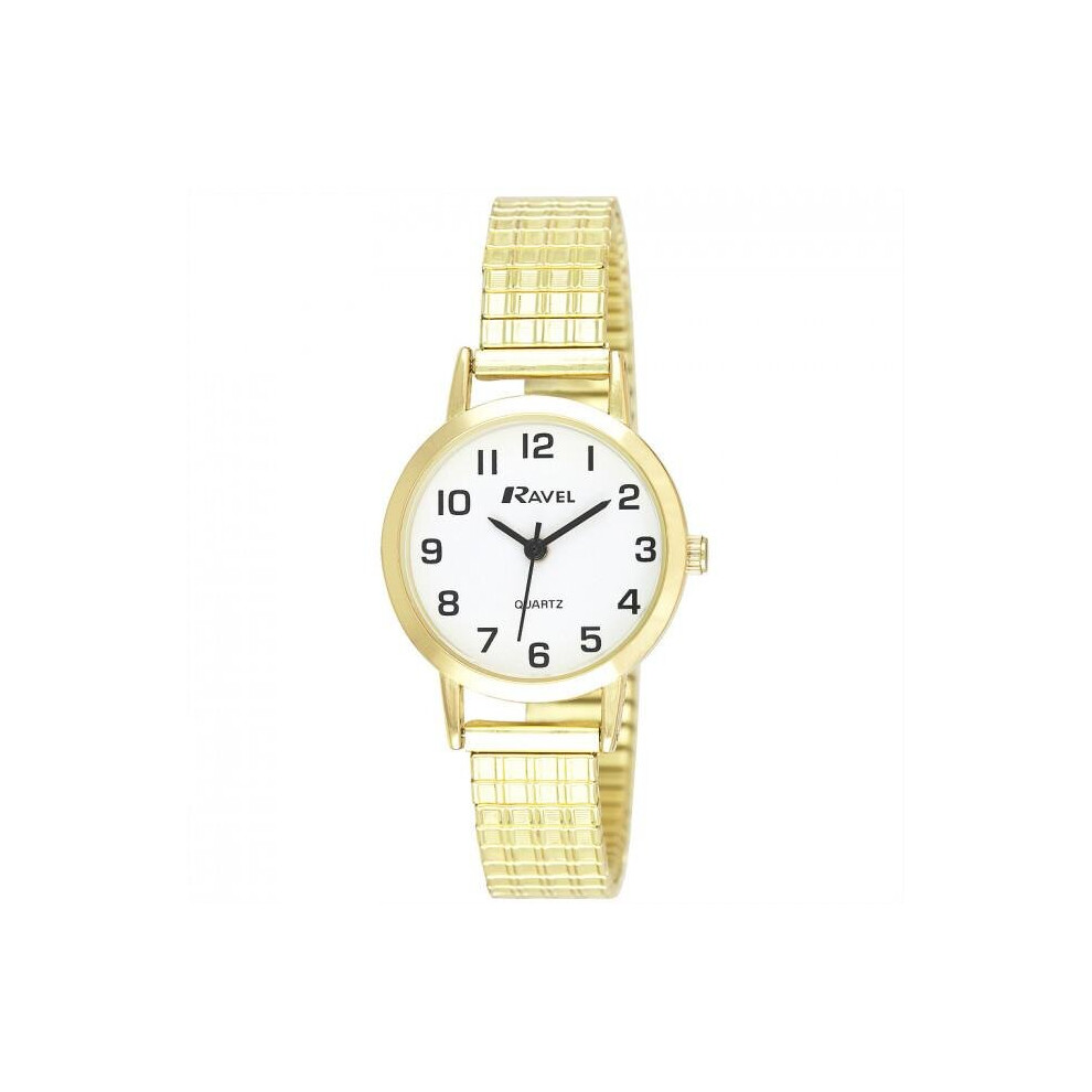 Ravel - Women's Traditional Watch with Clear Numeral Dial on Expander Bracelet - Gold Tone