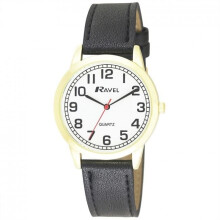 Ravel Men's Round White Dial Black Pu Strap Watch R0132.12.1