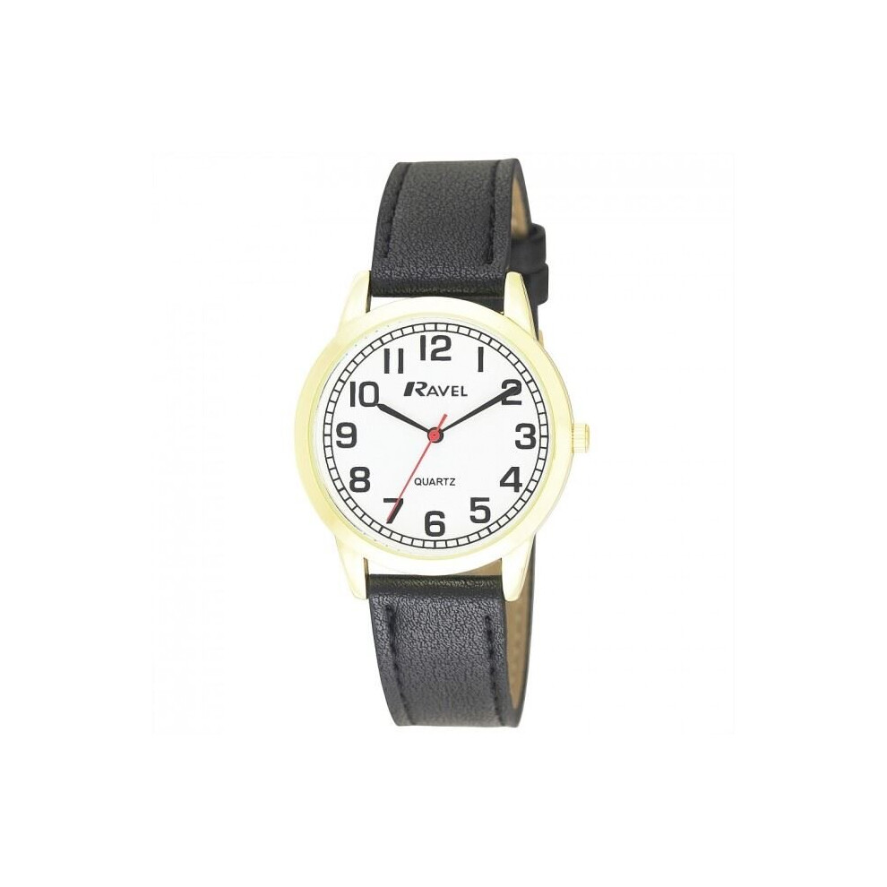 Ravel Men's Round White Dial Black Pu Strap Watch R0132.12.1 White,Black