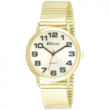 Ravel - Unisex Easy Read Watch with Big Numbers on Stainless Steel Expander Bracelet - Gold Tone/Champagne Dial