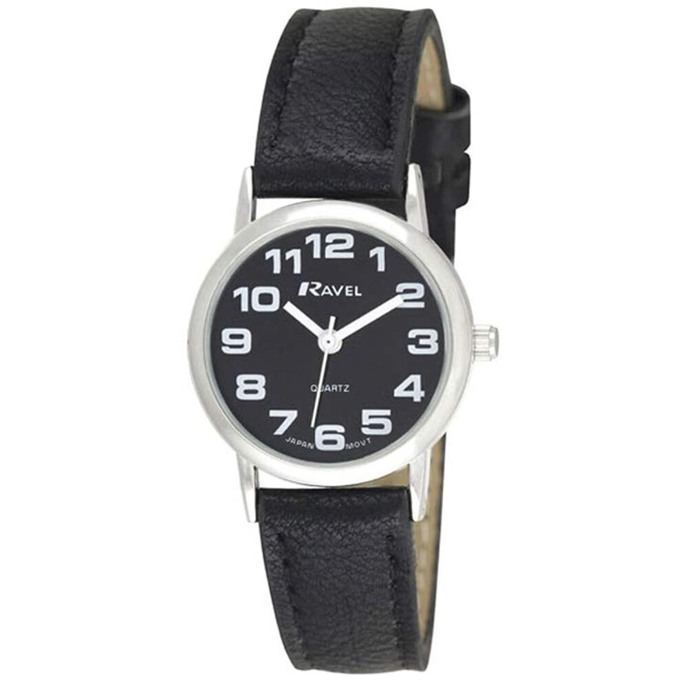 Ravel Women's Easy Read Watch with Big Numbers - Black/Silver Tone/Black Dial