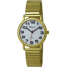 Ravel - Unisex Easy Read Watch with Big Numbers on Stainless Steel Expander Bracelet - Gold Tone