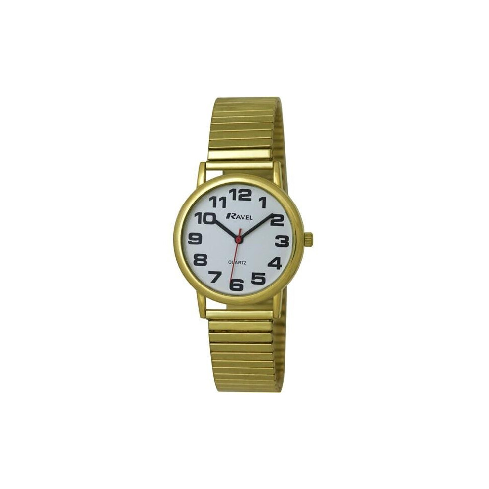 Ravel - Unisex Easy Read Watch with Big Numbers on Stainless Steel Expander Bracelet - Gold Tone