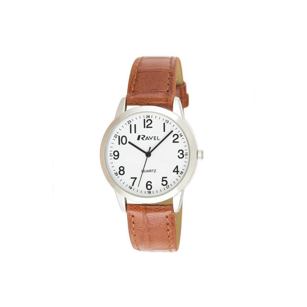 Ravel Men's Classic White Dial Watch With Brown Strap R0132.24.1 White,Brown
