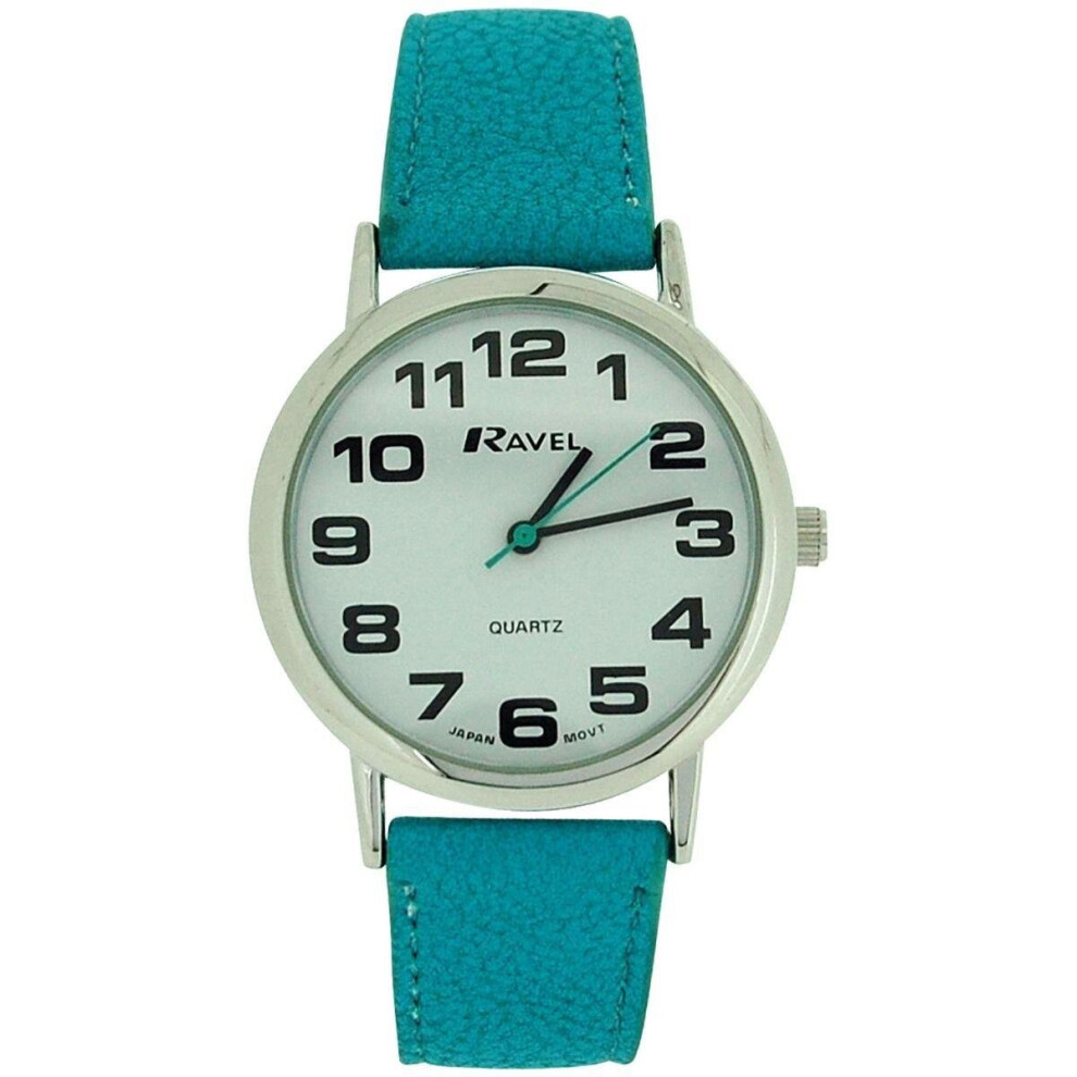 Ravel Women's Easy Read Watch with Big Numbers (Medium) - Light Blue/White Tone/White Dial