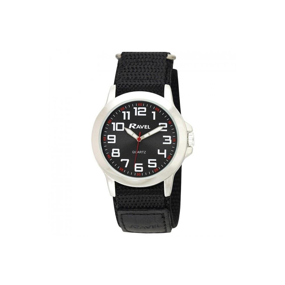 Ravel - Men's Modern Workwear Watch with Easy-Fasten Strap - Silver Tone/Charcoal Dial/Black Strap