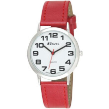 Ravel Unisex Easy Read Watch with Big Numbers - Red/Silver Tone/Black Dial