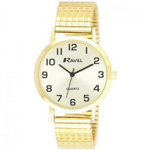 Ravel - Unisex Traditional Watch with Clear Numeral Dial on Expander Bracelet - Gold Tone/Champagne Dial