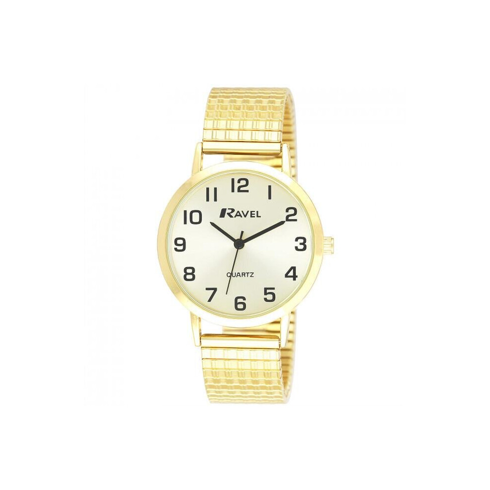 Ravel - Unisex Traditional Watch with Clear Numeral Dial on Expander Bracelet - Gold Tone/Champagne Dial