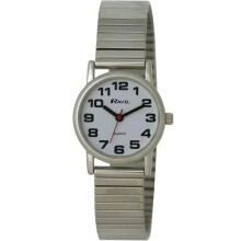 Ravel - Women's Easy Read Watch with Big Numbers on Stainless Steel Expander Bracelet - Silver Tone
