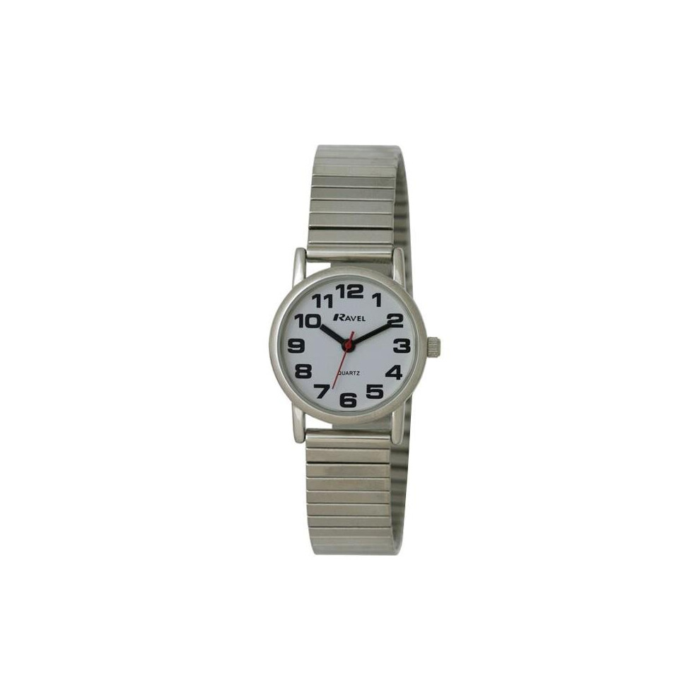 Ravel - Women's Easy Read Watch with Big Numbers on Stainless Steel Expander Bracelet - Silver Tone