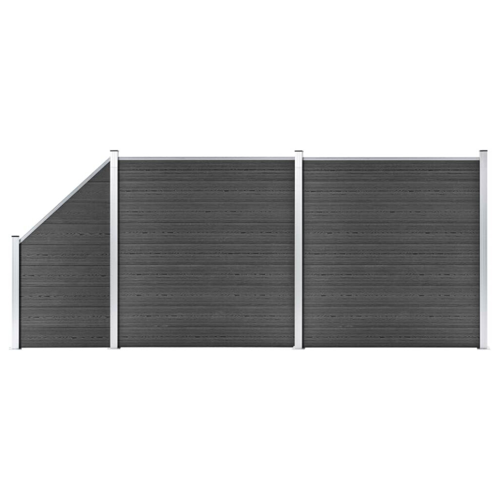 vidaXL Fence Panel Set WPC 446x(105-186) cm Black Garden Edging Safety Barrier