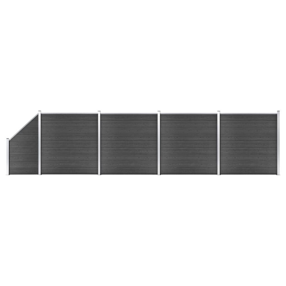 vidaXL Fence Panel Set WPC 792x(105-186) cm Black Garden Edging Safety Barrier