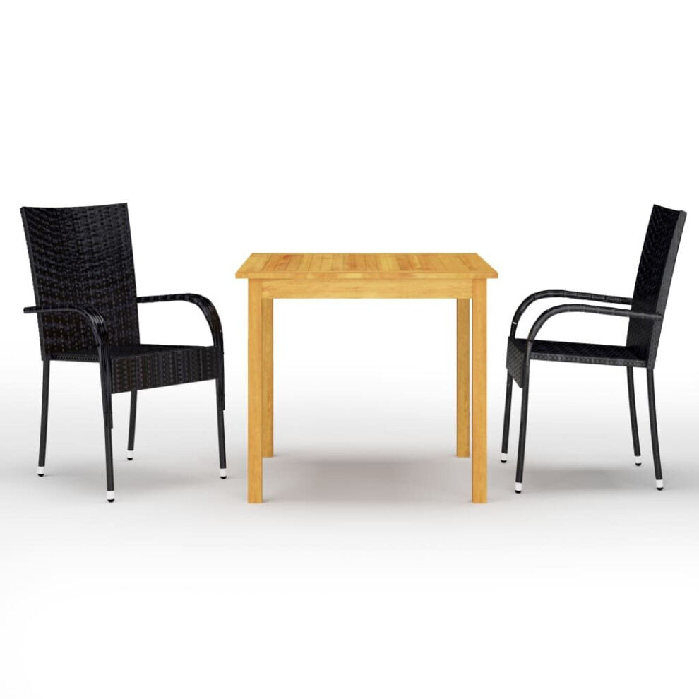 Vidaxl Garden Dining Set 3 Piece Black Patio Outdoor Dinner Table And Chairs