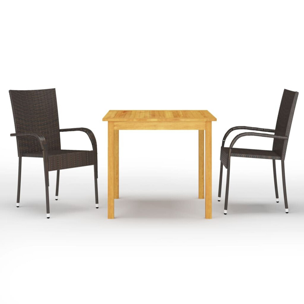 Vidaxl Garden Dining Set 3 Piece Brown Patio Outdoor Dinner Table And Chairs