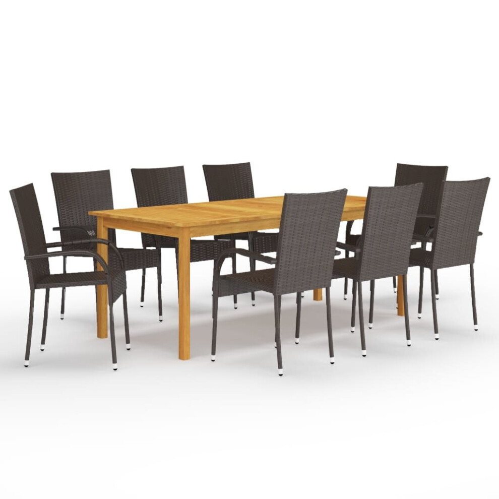 vidaXL Garden Dining Set 9 Piece Brown Patio Outdoor Dinner Table and Chairs