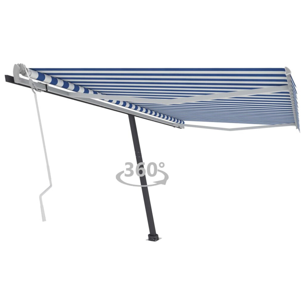 vidaXL Freestanding Manual Retractable Awning 450x350 cm Blue/White Outdoor