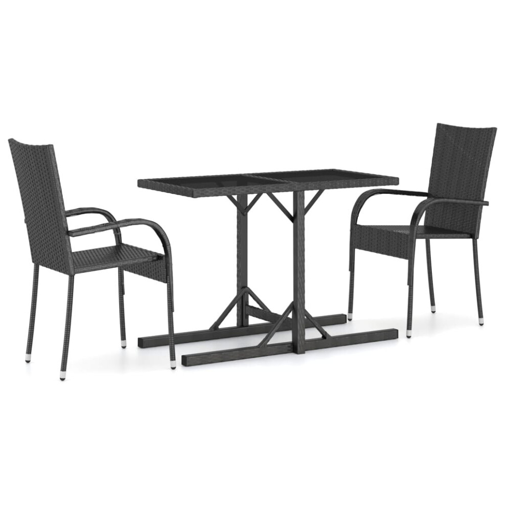 vidaXL Garden Dining Set 3 Piece Black Patio Furniture Outdoor Table Chairs