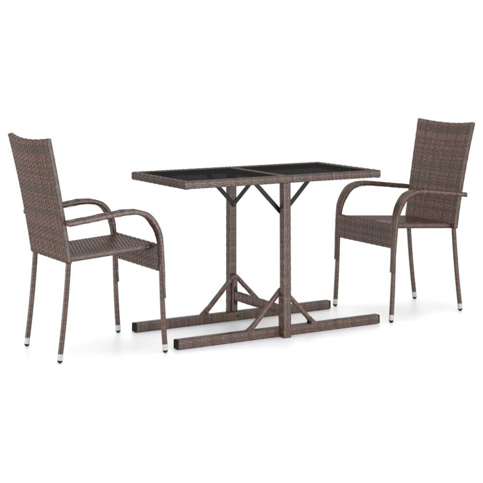 Vidaxl Garden Dining Set 3 Piece Brown Patio Furniture Outdoor Chairs Table