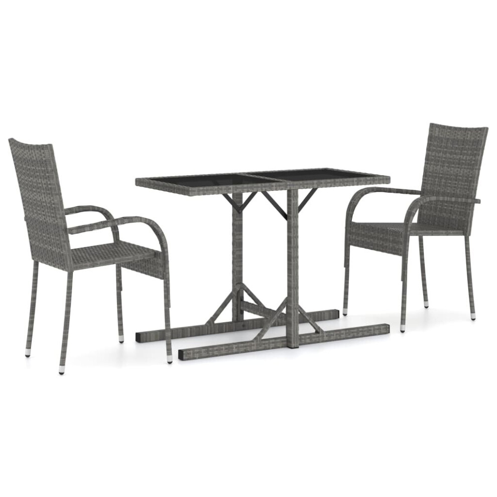 vidaXL Garden Dining Set 3 Piece Grey Furniture Table and Chairs Outdoor Patio