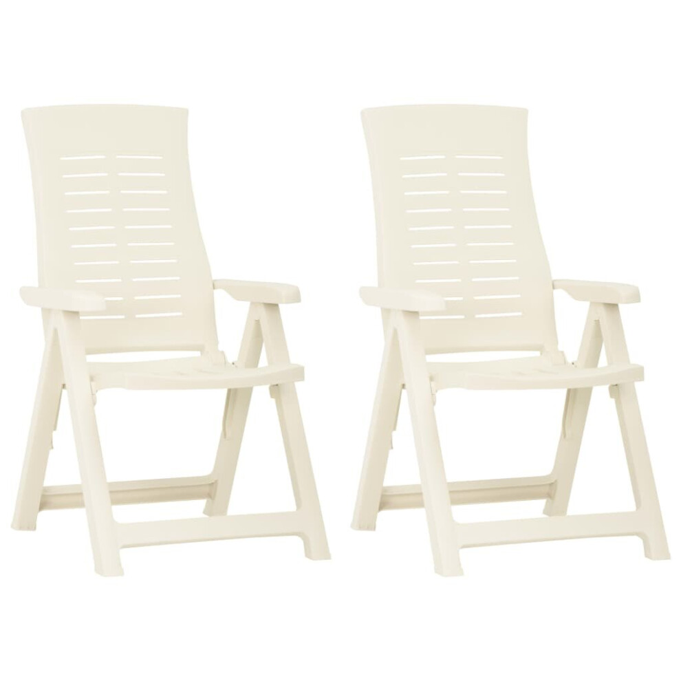 vidaXL 2x Garden Reclining Chairs Plastic White Dining Seats Outdoor Seating