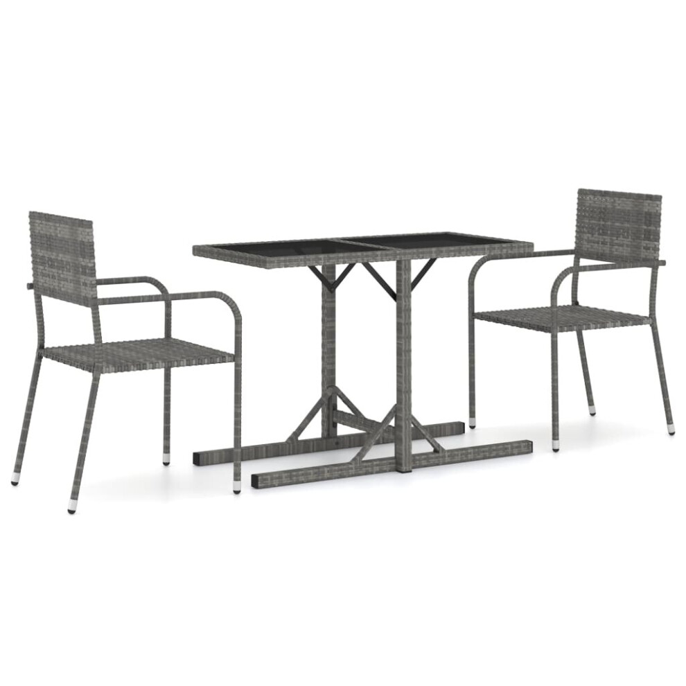 vidaXL Garden Dining Set 3 Piece Grey Furniture Chairs and Table Outdoor Patio