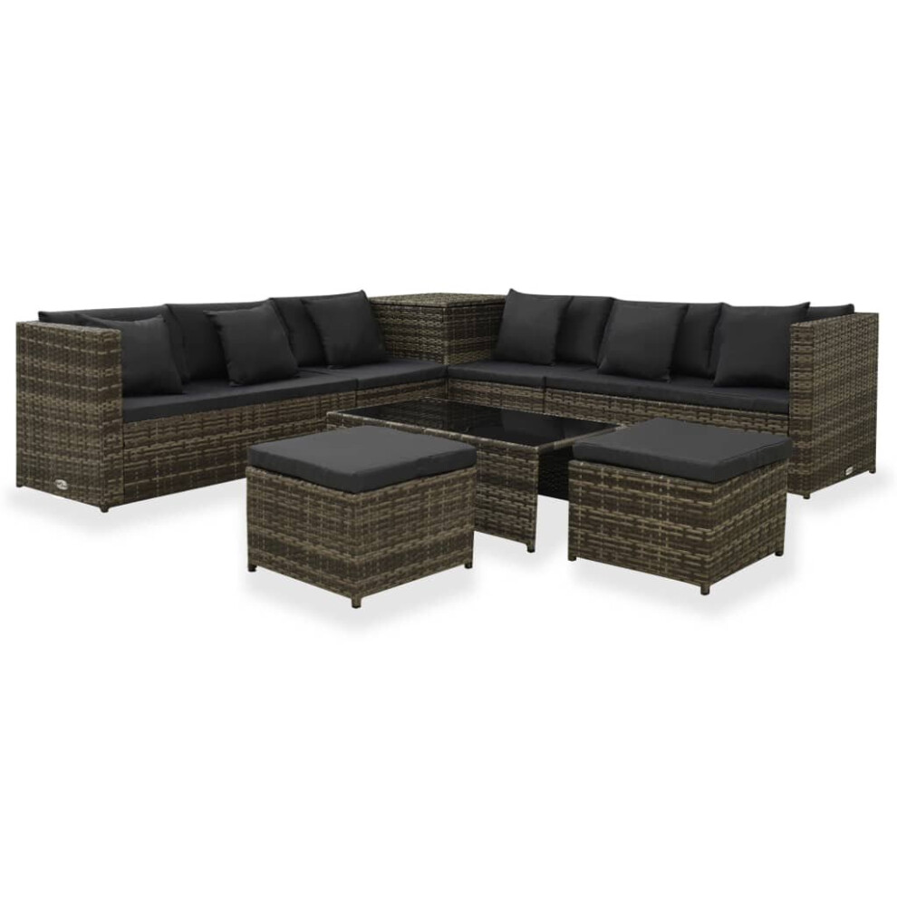 vidaXL Garden Lounge Set with Cushions 8 Piece Poly Rattan Grey Sofa and Table