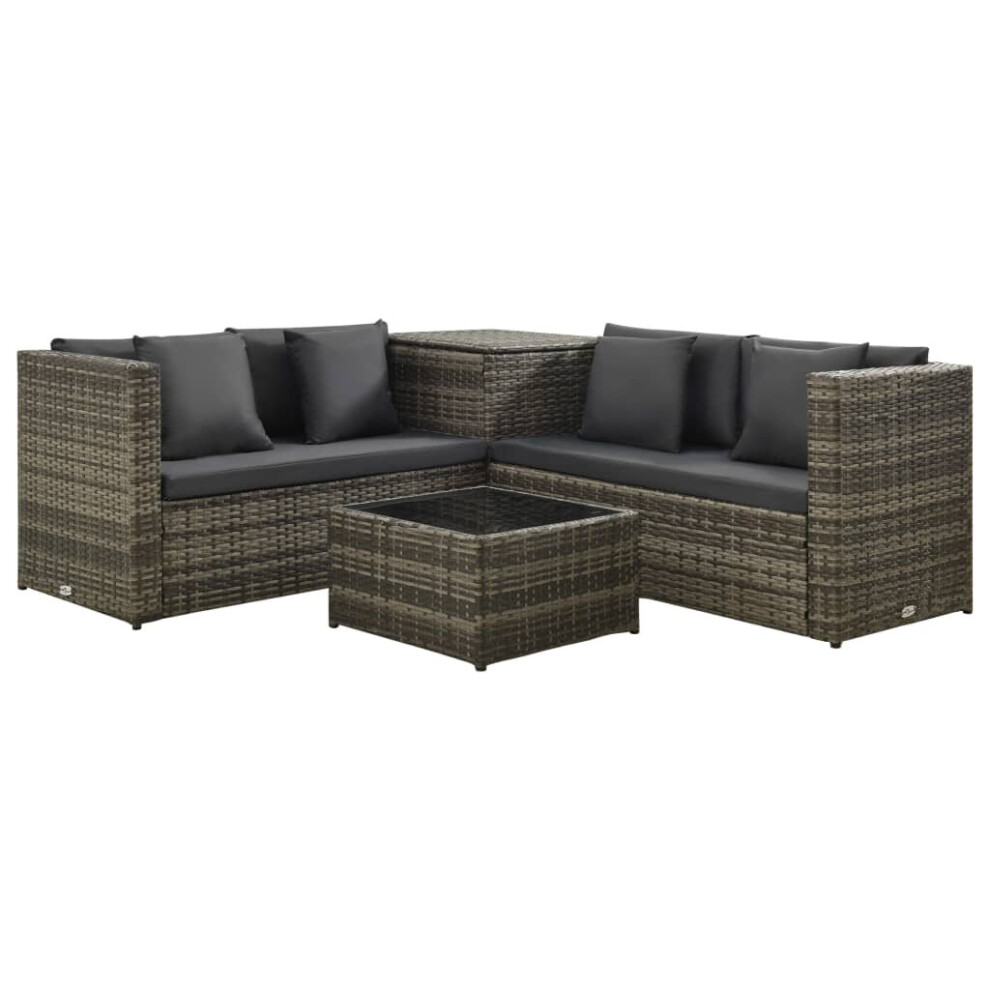 vidaXL Garden Lounge Set with Cushions 4 Piece Poly Rattan Grey Sofa and Table