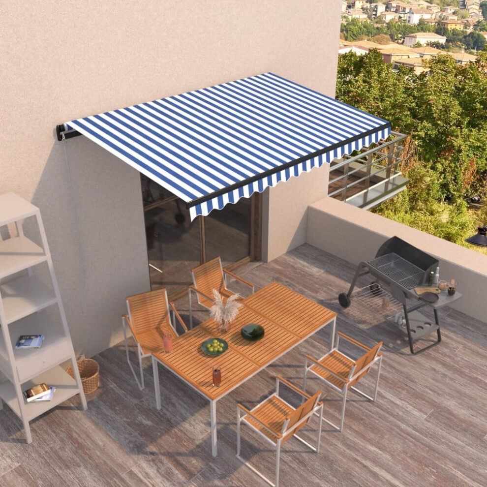 vidaXL Manual Retractable Awning 450x350 Cm Blue And White Outdoor Garden