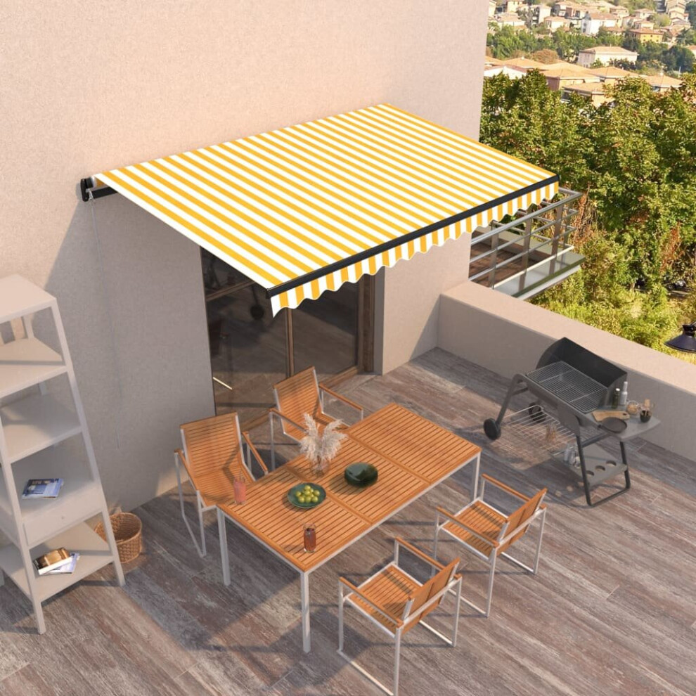 vidaXL Manual Retractable Awning 450x350 cm Yellow and White Outdoor Garden