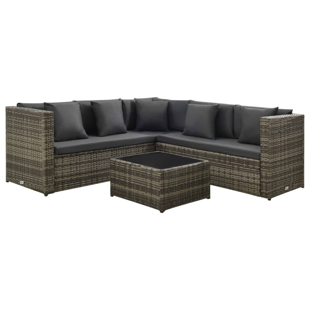 vidaXL Garden Lounge Set with Cushions 4 Piece Poly Rattan Grey Table and Sofa