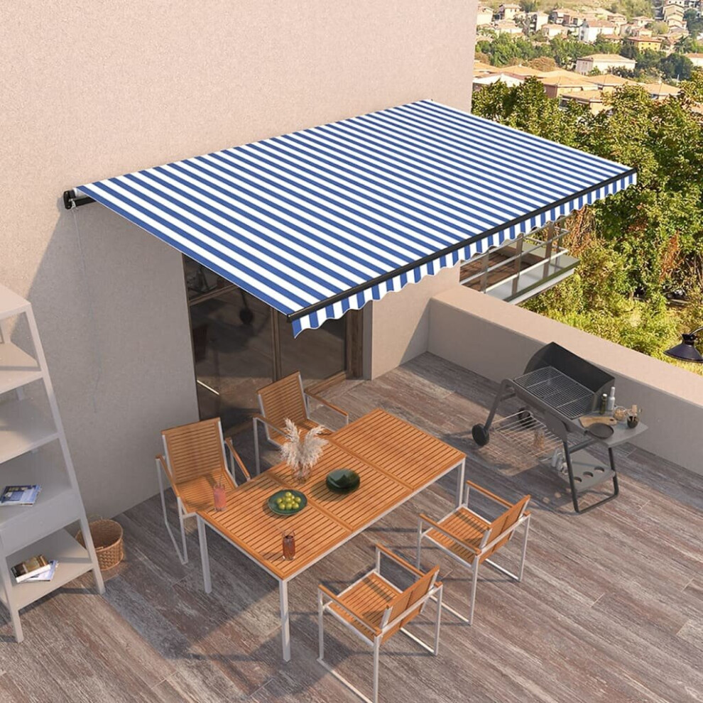 vidaXL Manual Retractable Awning 500x350 cm Blue and White Outdoor Garden