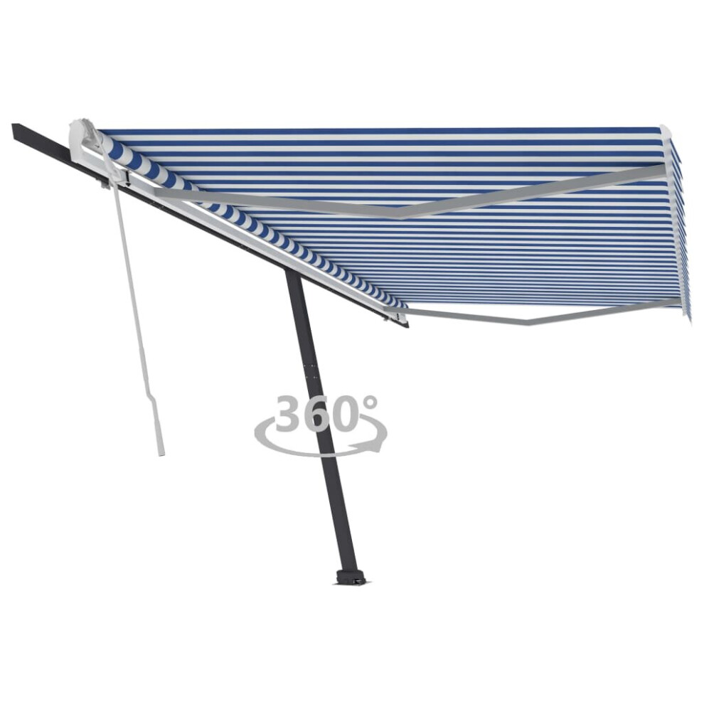 vidaXL Freestanding Manual Retractable Awning 500x350 cm Blue/White Outdoor