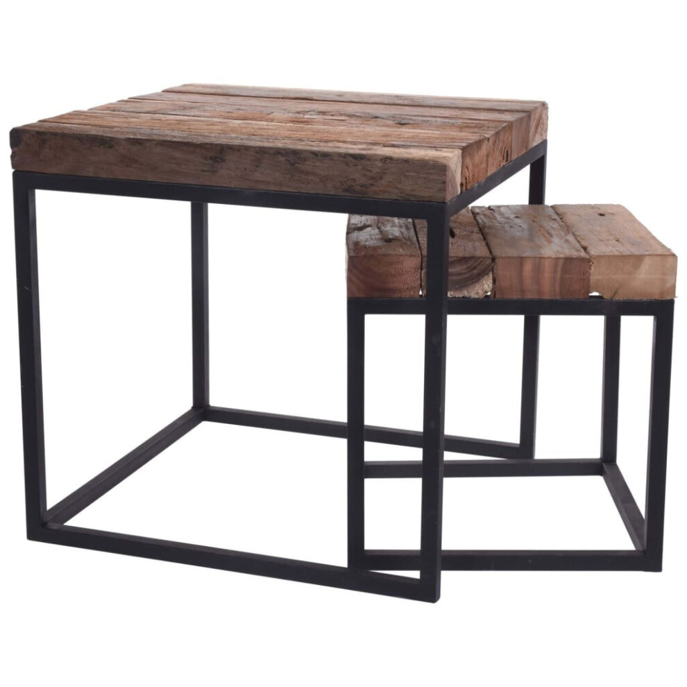 H&S Collection 2x Solid Wood Teak Side Table Set Wooden Coffee Couch End Table