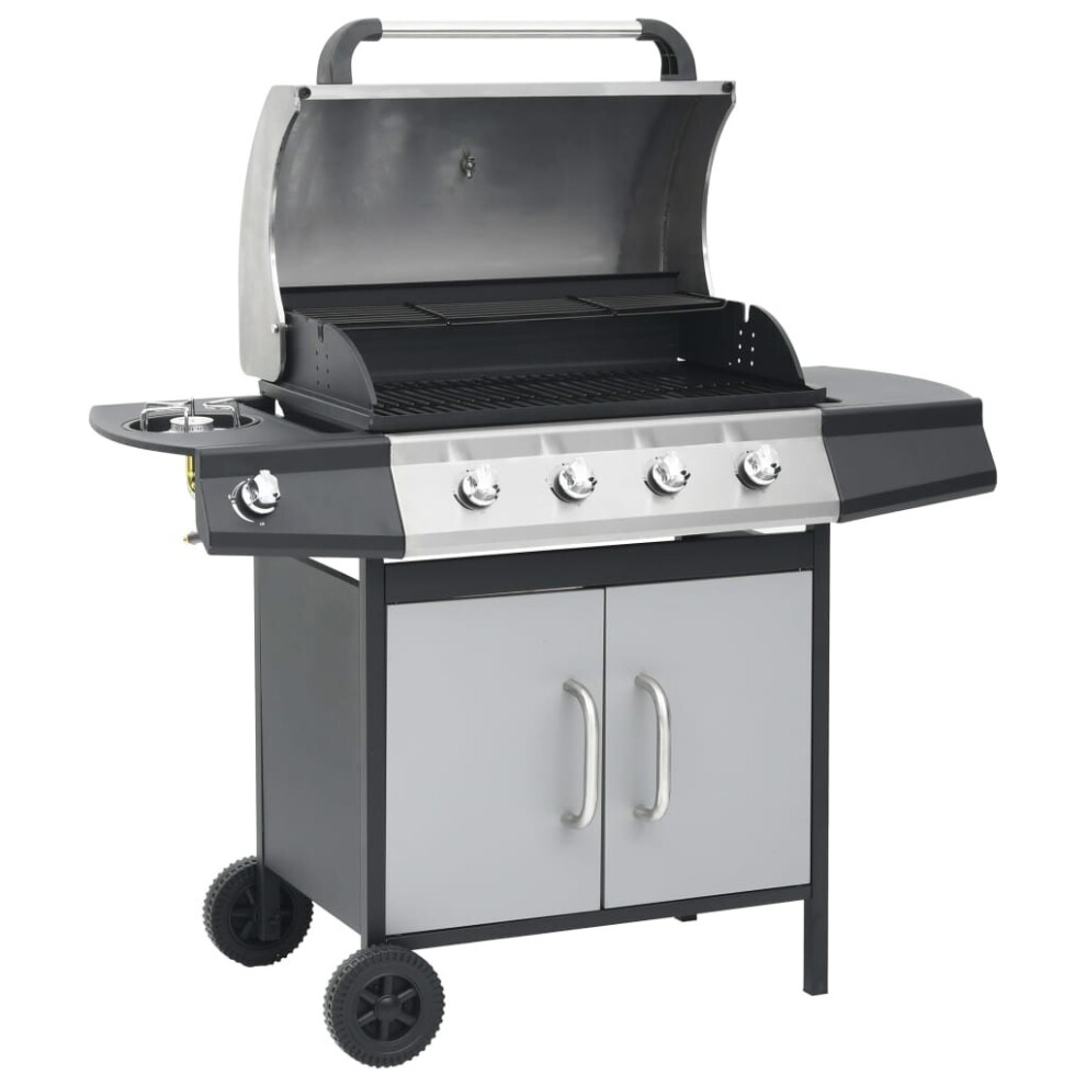 vidaXL Gas Barbecue Grill 4+1 Cooking Zone Black and Silver Steel & Stainless Steel