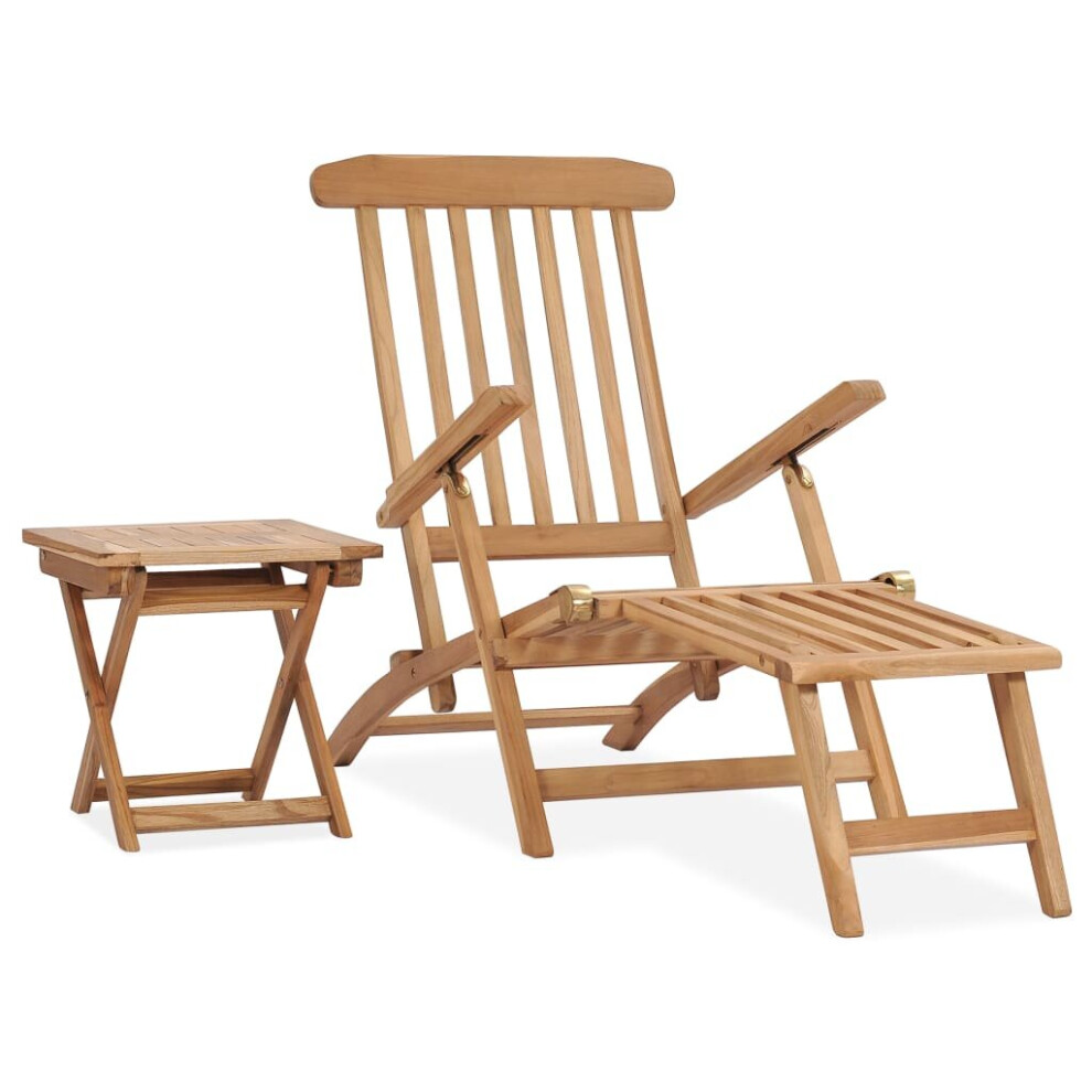 vidaXL Solid Teak Wood Garden Deck Chair with Footrest and Table Furniture