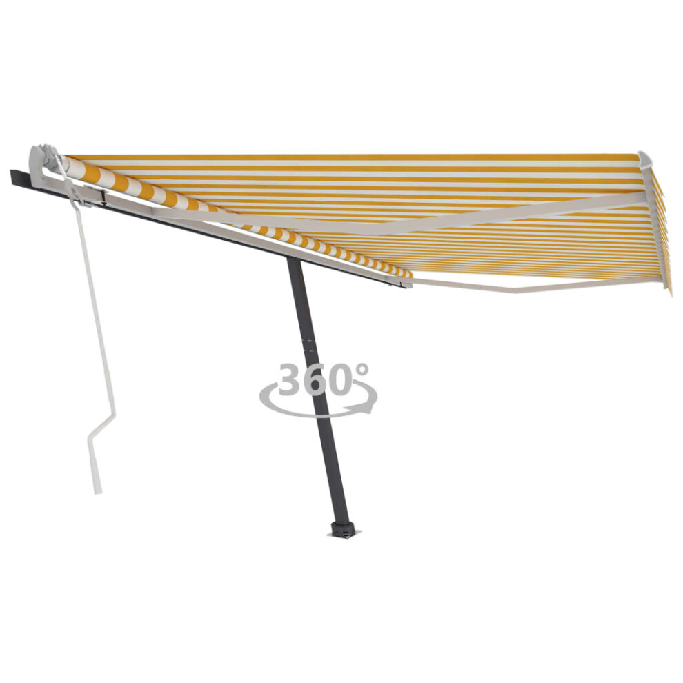 vidaXL Freestanding Manual Retractable Awning 400x300 cm Yellow/White Outdoor