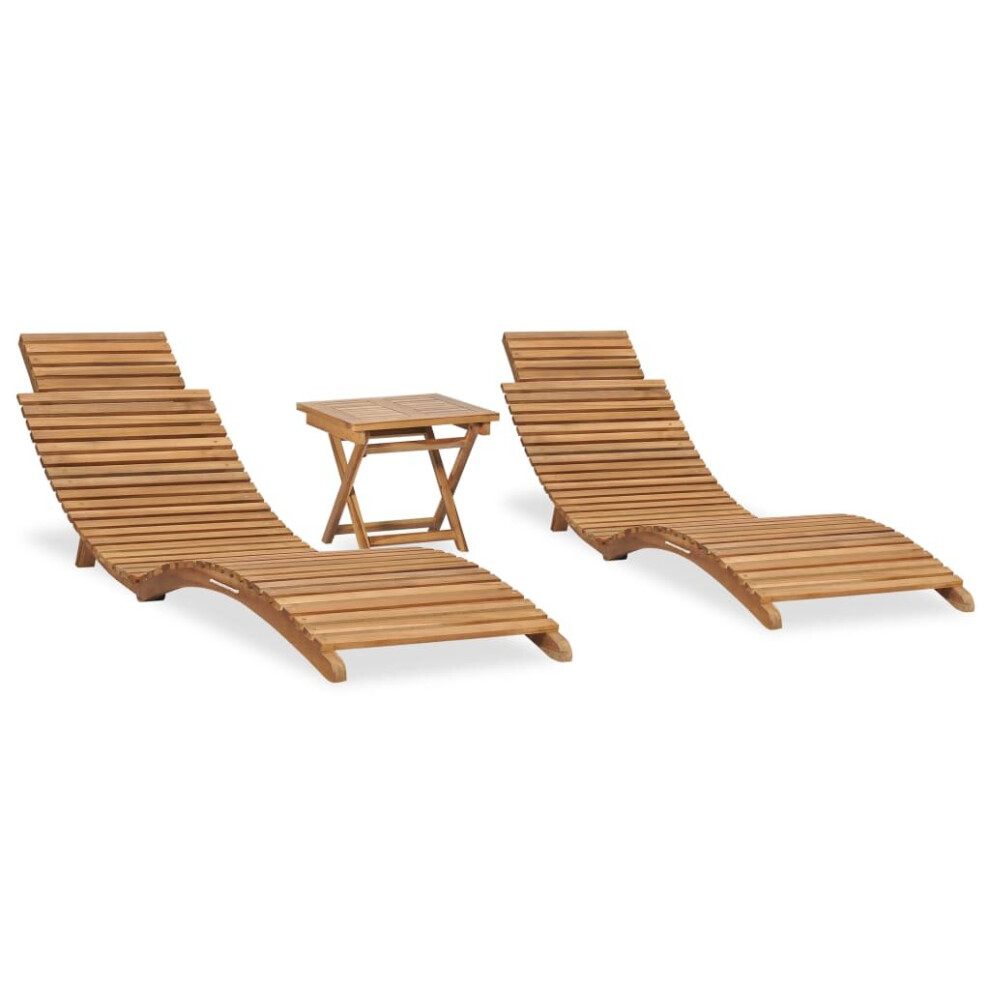 vidaXL Solid Teak Wood Folding Garden Lounge Set 3 Piece Sunlounger Sunbed
