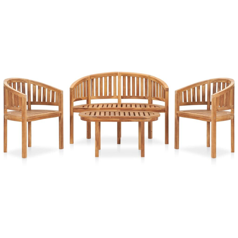 Vidaxl Solid Teak Wood Banana Garden Lounge Set 4 Piece Outdoor Furniture Set