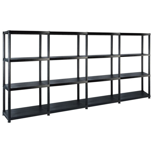 VidaXL vidaXL Storage Shelf 4-Tier Black Plastic Storage Organiser Rack Furniture