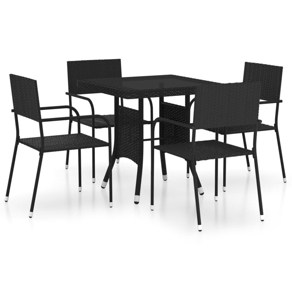 vidaXL Garden Dining Set 5 Piece Poly Rattan Black Outdoor Table and Chairs