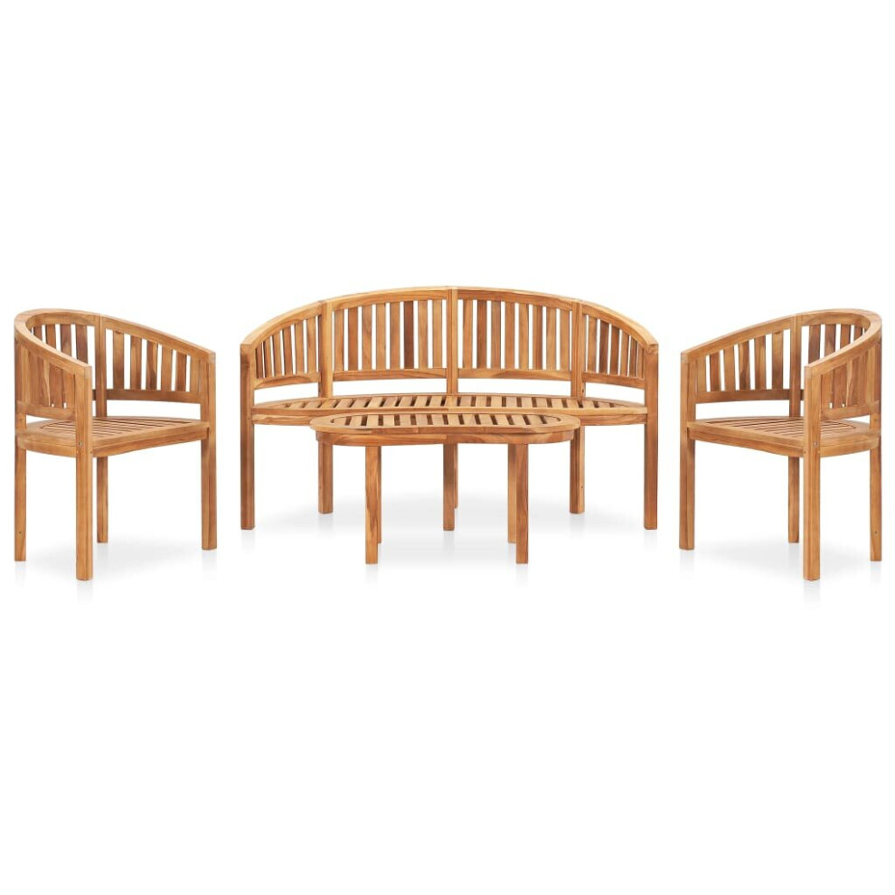 vidaXL Solid Teak Wood Banana Garden Lounge Set 4 Piece Outdoor Furniture Set