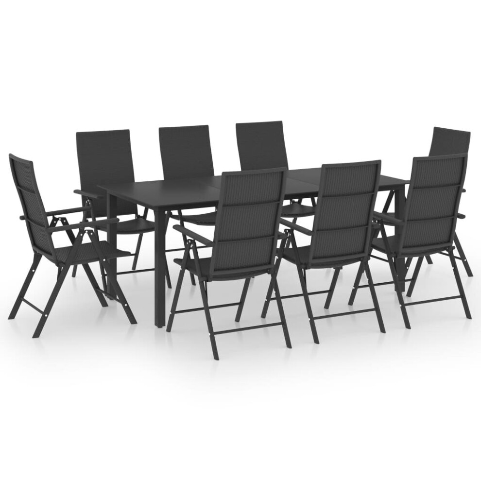 vidaXL Garden Dining Set 9 Piece Black Outdoor Table and Chairs Furniture