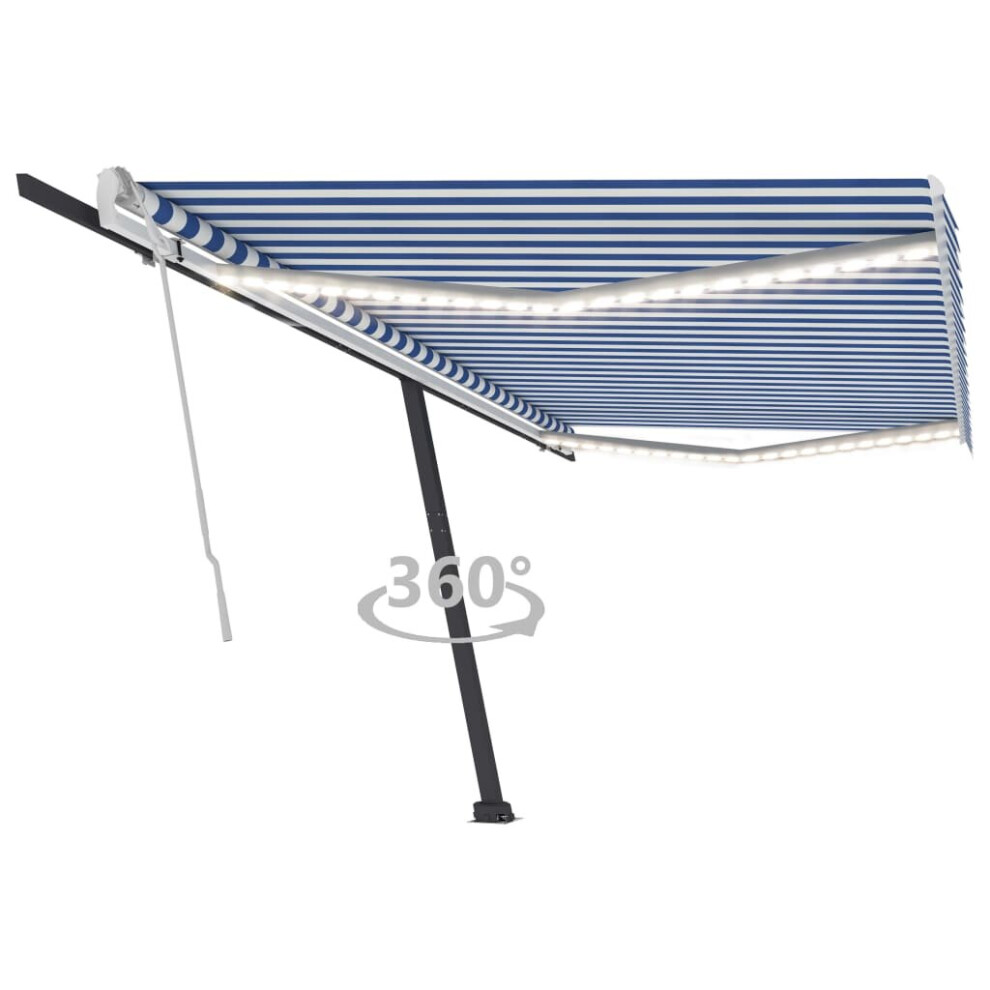 vidaXL Manual Retractable Awning With LED 500x300 Cm Blue And White Balcony