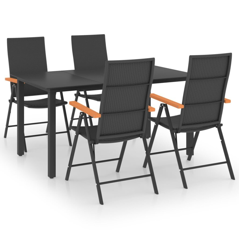 vidaXL Garden Dining Set 5 Piece Black and Brown Outdoor Chairs and Table