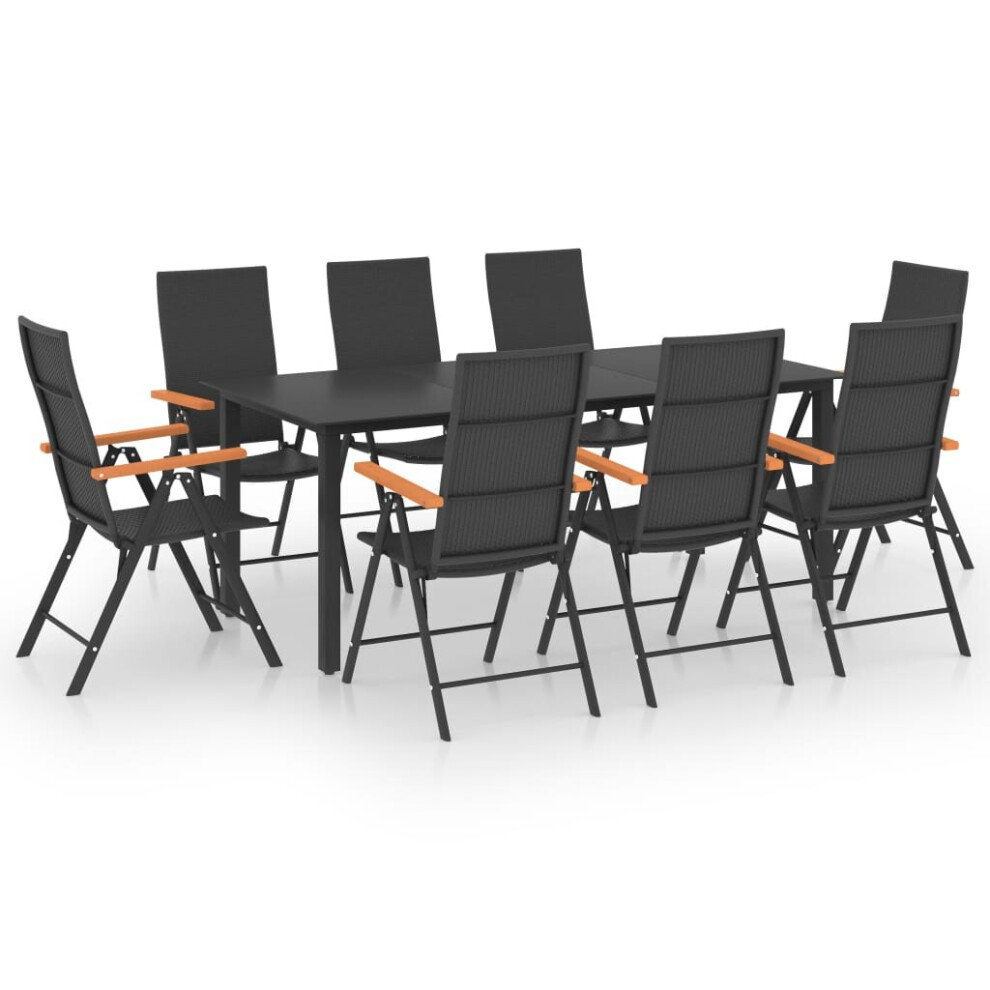 vidaXL Garden Dining Set 9 Piece Black and Brown Outdoor Table and Chairs