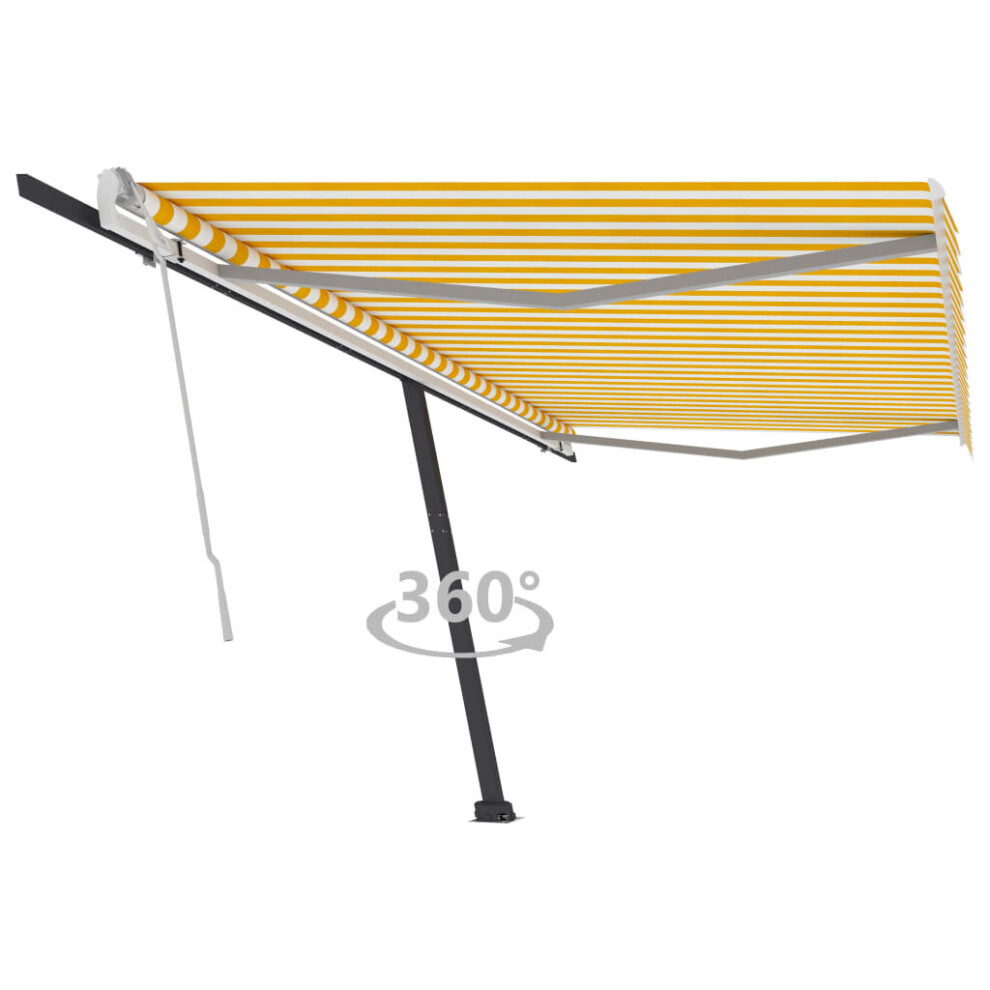 vidaXL Freestanding Manual Retractable Awning 500x300 cm Yellow/White Outdoor