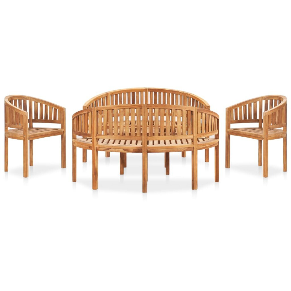 Vidaxl Solid Teak Wood Banana Garden Lounge Set 5 Piece Outdoor Furniture Set