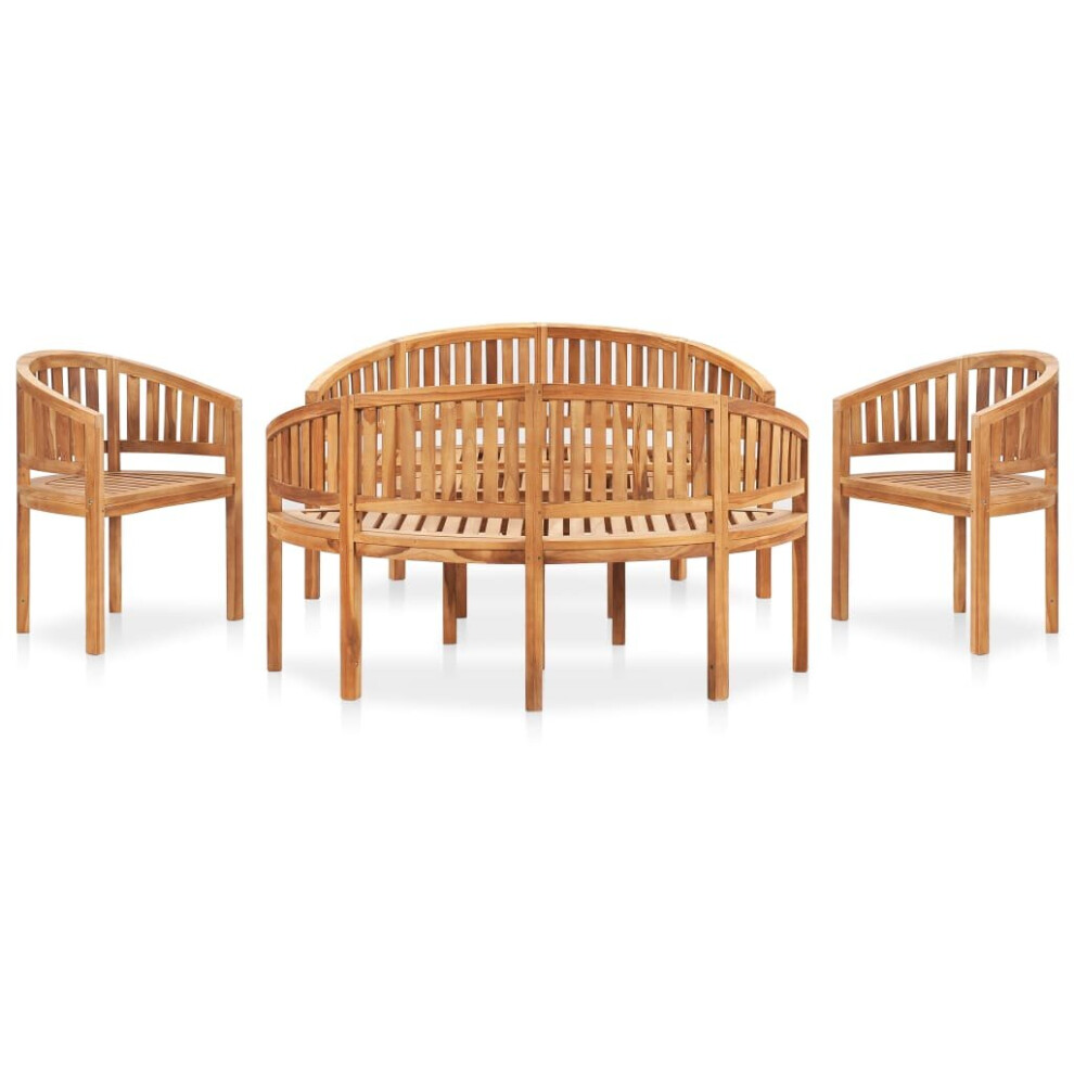 vidaXL Solid Teak Wood Banana Garden Lounge Set 5 Piece Outdoor Furniture Set